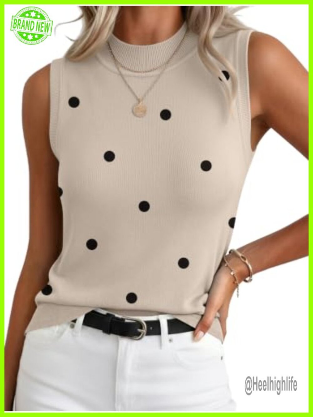Sleeveless Turtleneck Sweater Tank Top Ribbed Knit Business Casual